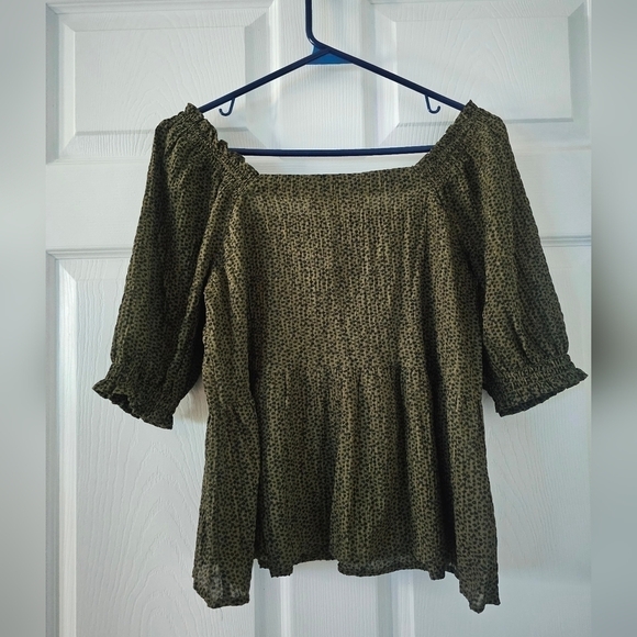 LOFT Dotted Smocked Peplum  Top - Picture 9 of 9